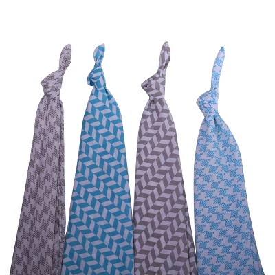 Bacati - Houndstooth/Herringbone Muslin Swaddling Blankets Set Of 4 Aqua/Gray 5 Bacati - Houndstooth/Herringbone Muslin Swaddling Blankets Set Of 4 Aqua/Gray - Image 3