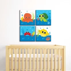 Big Dot Of Happiness Under The Sea Critters - Kids Home Decor - 11 X 11 Inches Nursery Wall Art - Set Of 4 Prints For Baby's Room