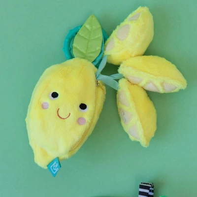 Manhattan Toy Mini-Apple Farm Lemon Baby Travel Toy With Rattle, Squeaker, Crinkle Fabric & Teether Clip-on Attachment 3 Manhattan Toy Mini-Apple Farm Lemon Baby Travel Toy With Rattle, Squeaker, Crinkle Fabric & Teether Clip-on Attachment