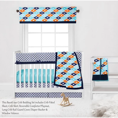 Bacati - Liam Aqua Orange Navy 6 Pc Crib Bedding Set With Long Rail Guard Cover 5 Bacati - Liam Aqua Orange Navy 6 Pc Crib Bedding Set With Long Rail Guard Cover - Image 3