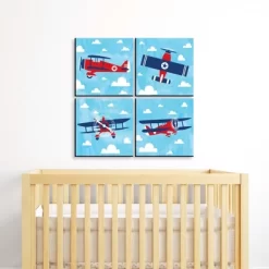 Big Dot Of Happiness Taking Flight - Airplane - Vintage Plane Kids Home Decor - 11 X 11 Inches Nursery Wall Art - Set Of 4 Prints For Baby's Room