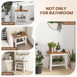 Costway 20'' X 13'' Heavy Duty Waterproof HDPE Shower Bench 2-Tier Bath Spa Stool Off White & Brown -Baby World Shop GUEST 20c9bb3b 85f8 4364 8230 e23385a39674