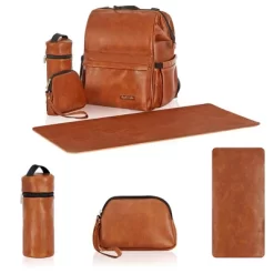 Hannah & Sophia Soho Large Traverse Baby Diaper Bag Backpack In Cognac, Water Resistant Changing Pad & Mini Mom Tote Included, Brown -Baby World Shop GUEST 2684b967 61b7 4b41 999c 9c45eb788d9b
