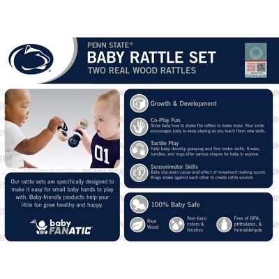 Baby Fanatic Wood Rattle 2 Pack - NCAA Penn State Nittany Lions Toy Set 4 Baby Fanatic Wood Rattle 2 Pack - NCAA Penn State Nittany Lions Toy Set - Image 2