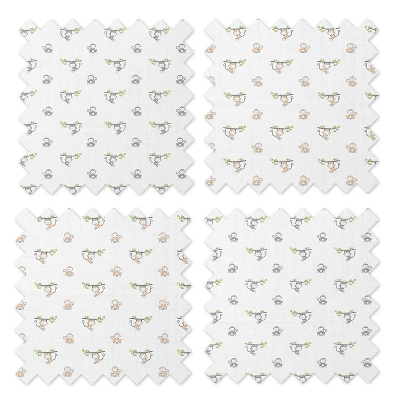 Bacati - Happy Monkeys Green/Gray/Beige Unisex Muslin Swaddling Blankets Set Of 4 6 Bacati - Happy Monkeys Green/Gray/Beige Unisex Muslin Swaddling Blankets Set Of 4 - Image 4