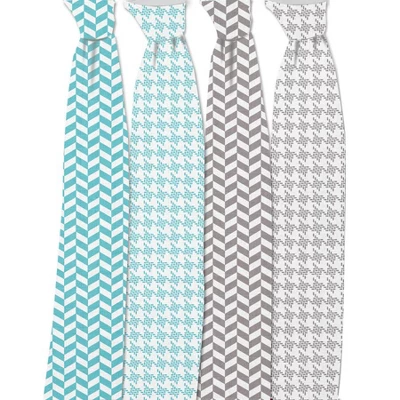 Bacati - Houndstooth/Herringbone Muslin Swaddling Blankets Set Of 4 Aqua/Gray 4 Bacati - Houndstooth/Herringbone Muslin Swaddling Blankets Set Of 4 Aqua/Gray - Image 2