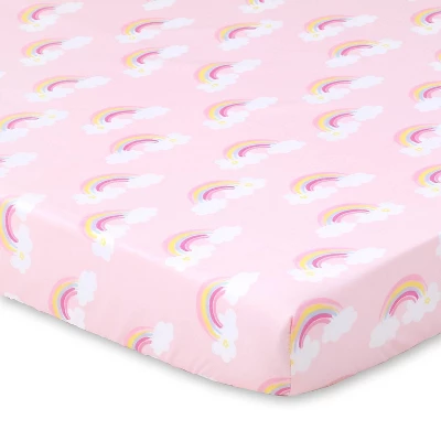 The Peanutshell Fitted Playard Sheets For Baby Girls' - Pink Unicorn And Rainbow - 2pk 6 The Peanutshell Fitted Playard Sheets For Baby Girls' - Pink Unicorn And Rainbow - 2pk - Image 4