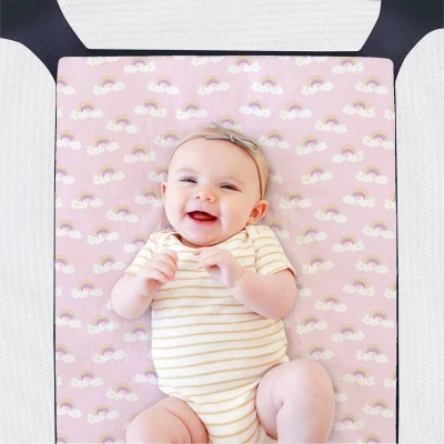The Peanutshell Fitted Playard Sheets For Baby Girls' - Pink Unicorn And Rainbow - 2pk 5 The Peanutshell Fitted Playard Sheets For Baby Girls' - Pink Unicorn And Rainbow - 2pk - Image 3