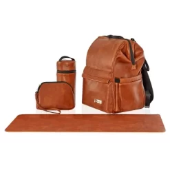 Hannah & Sophia Soho Large Traverse Baby Diaper Bag Backpack In Cognac, Water Resistant Changing Pad & Mini Mom Tote Included, Brown -Baby World Shop GUEST 467f0f45 17d4 47a0 ab2c 57103c9da8f6