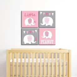 Big Dot Of Happiness Pink Baby Elephant - Kids Room, Nursery Decor And Home Decor - 11 X 11 Inches Nursery Wall Art - Set Of 4 Prints For Baby's Room