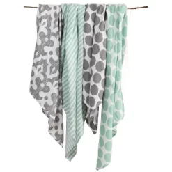 Bacati - Ikat Mint/Gray Dots/Stripes Swaddling Muslin Blankets Set Of 4 -Baby World Shop GUEST 4f0ba4f6 47e5 4062 8a53 d20066ea2f19