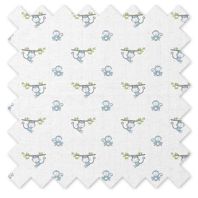Bacati - Happy Monkeys Blue Muslin 100 Percent Cotton Universal Baby US Standard Crib Or Toddler Bed Fitted Sheet 6 Bacati - Happy Monkeys Blue Muslin 100 Percent Cotton Universal Baby US Standard Crib Or Toddler Bed Fitted Sheet - Image 4