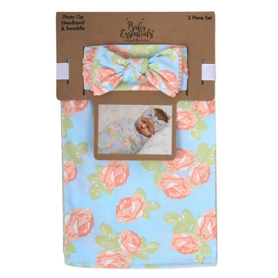 Baby Essentials Floral Swaddle Blanket And Headband Set 3 Baby Essentials Floral Swaddle Blanket And Headband Set