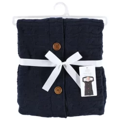 Hudson Baby Infant Boy Faux Shearling Knitted Baby Lounge Stroller Wrap Sack, Navy, One Size