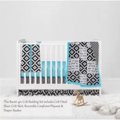 Bacati - Love Black Turquoise 4 Pc Crib Bedding Set With Diaper Caddy 11 Bacati - Love Black Turquoise 4 Pc Crib Bedding Set With Diaper Caddy -Baby World Shop GUEST 69089378 eeee 4cbe 87de 1fa880422ba7