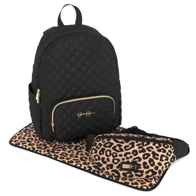Jessica Simpson Quilted Backpack Diaper Bag With Fanny Pack - Black 3 Jessica Simpson Quilted Backpack Diaper Bag With Fanny Pack - Black