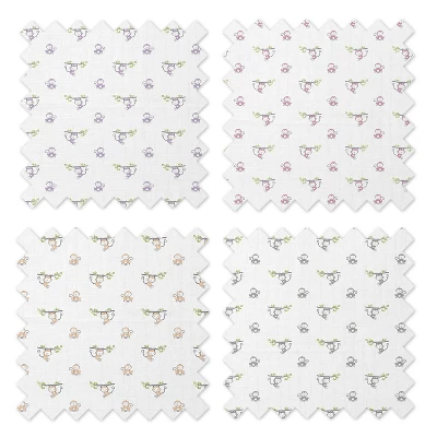 Bacati - Happy Monkeys Pink/Lilac/Gray Girls Muslin Swaddling Blankets Set Of 4 6 Bacati - Happy Monkeys Pink/Lilac/Gray Girls Muslin Swaddling Blankets Set Of 4 - Image 4