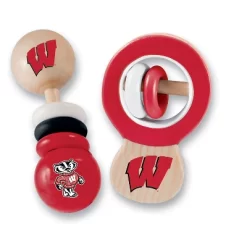 Baby Fanatic Wood Rattle 2 Pack - NCAA Wisconsin Badgers Baby Toy Set