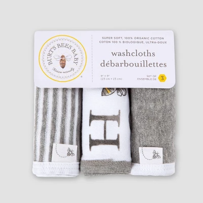 Burt's Bees Baby Burt's Bees Baby® Set Of 3 A-Bee-C Washcloths - Gray 3 Burt's Bees Baby Burt's Bees Baby® Set Of 3 A-Bee-C Washcloths - Gray