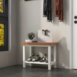 Costway 24'' X 12'' Heavy Duty Waterproof HDPE Shower Bench Stool With Storage Shelf Off White & Brown -Baby World Shop GUEST 73a64b5c 1596 40f4 8ab5 479a65222b11