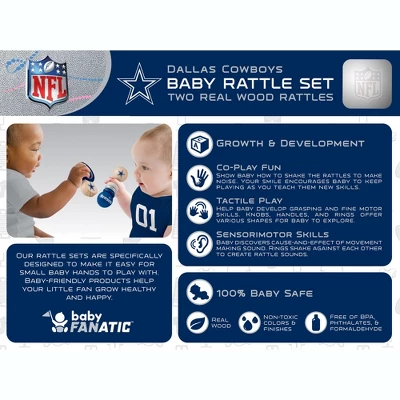 Baby Fanatic Wood Rattle 2 Pack - NFL Dallas Cowboys Baby Toy Set 4 Baby Fanatic Wood Rattle 2 Pack - NFL Dallas Cowboys Baby Toy Set - Image 2