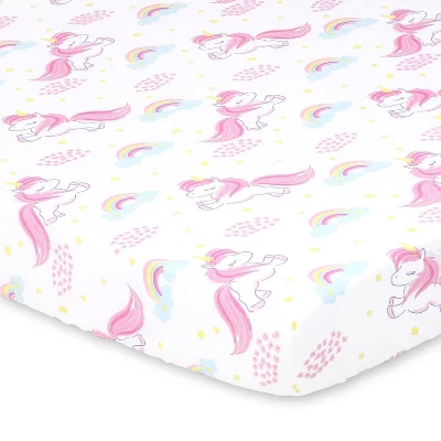 The Peanutshell Fitted Playard Sheets For Baby Girls' - Pink Unicorn And Rainbow - 2pk 4 The Peanutshell Fitted Playard Sheets For Baby Girls' - Pink Unicorn And Rainbow - 2pk - Image 2