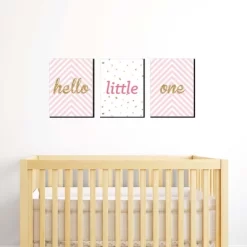 Big Dot Of Happiness Hello Little One - Pink And Gold - Baby Girl Nursery Wall Art & Kids Room Decor - Gift Ideas - 7.5 X 10 Inches - Set Of 3 Prints