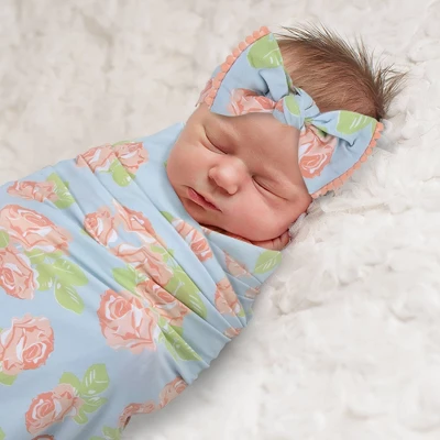 Baby Essentials Floral Swaddle Blanket And Headband Set 4 Baby Essentials Floral Swaddle Blanket And Headband Set - Image 2