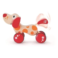 Hape Walk A Long Pepe The Puppy Wooden Push Pull Toy Can Sit, Stand, Roll, With Rubber Rimmed Wheels, For Toddlers Ages 1 And Up, Red And Orange