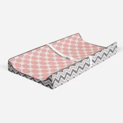 Bacati - Ikat Zigzag Coral Dots Muslin Changing Pad Cover