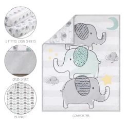 The Peanutshell Elephant Dreams 5-Piece Baby Crib Bedding Set With Quilt And Blanket