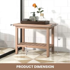 Costway 21'' Teak Wood Shower Bench 2-Tier Waterproof Bath Spa Stool With Storage Shelf -Baby World Shop GUEST 87d347a3 6ba7 4cd3 ad82 df725dbb884c
