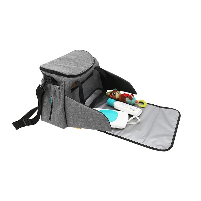 Gray And Black Multi-Compartment Diaper Bag With Changing Pad 3 Gray And Black Multi-Compartment Diaper Bag With Changing Pad