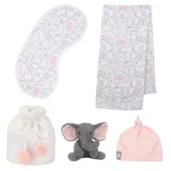 5 Piece Pink/Gray Luxury Soft Baby Gift Bag For Infant/Newborn