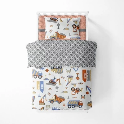 Bacati - Construction Yellow Orange Blue Gray 4 Pc Toddler Bedding Set 5 Bacati - Construction Yellow Orange Blue Gray 4 Pc Toddler Bedding Set - Image 3