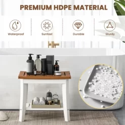 Costway 20'' X 13'' Heavy Duty Waterproof HDPE Shower Bench 2-Tier Bath Spa Stool Off White & Brown -Baby World Shop GUEST 9a5f1263 be07 4449 bfac 12db6b12aa04