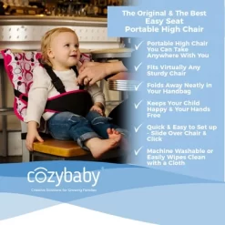 CozyBaby Portable Easy Seat Washable Travel Cloth High Chair Baby Seat With Secure Reinforced Safety Harness And Travel Bag, Gray -Baby World Shop GUEST 9a844665 ac70 4740 bd60 3c65984f33fd