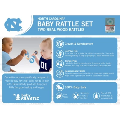 Baby Fanatic Wood Rattle 2 Pack - NCAA UNC Tar Heels Baby Toy Set 4 Baby Fanatic Wood Rattle 2 Pack - NCAA UNC Tar Heels Baby Toy Set - Image 2