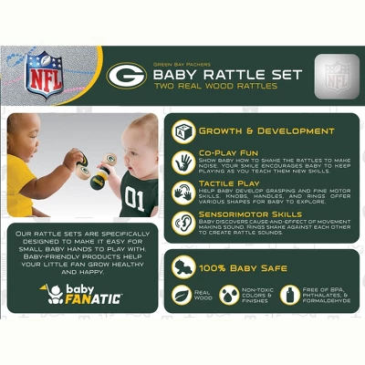 Baby Fanatic Wood Rattle 2 Pack - NFL Green Bay Packers Baby Toy Set 4 Baby Fanatic Wood Rattle 2 Pack - NFL Green Bay Packers Baby Toy Set - Image 2