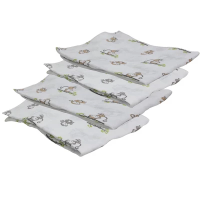 Bacati - Happy Monkeys Green/Gray/Beige Unisex Muslin Swaddling Blankets Set Of 4 5 Bacati - Happy Monkeys Green/Gray/Beige Unisex Muslin Swaddling Blankets Set Of 4 - Image 3