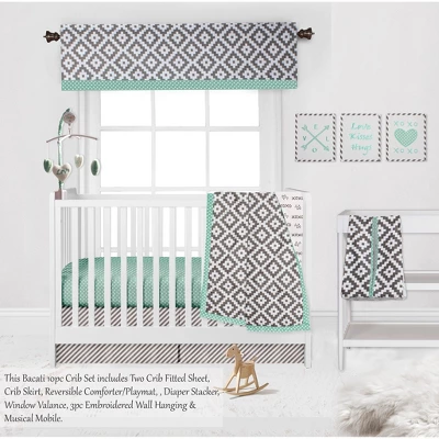 Bacati - Love Gray Mint 10 Pc Crib Bedding Set With 2 Crib Fitted Sheets 5 Bacati - Love Gray Mint 10 Pc Crib Bedding Set With 2 Crib Fitted Sheets - Image 3