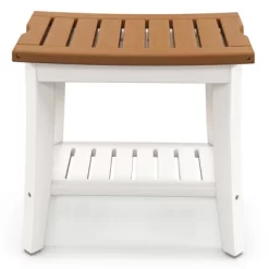 Costway 20'' X 13'' Heavy Duty Waterproof HDPE Shower Bench 2-Tier Bath Spa Stool Off White & Brown -Baby World Shop GUEST b49c98c5 5f34 40ef 8a60 f93f199219d7