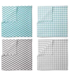 Bacati - Houndstooth/Herringbone Muslin Swaddling Blankets Set Of 4 Aqua/Gray