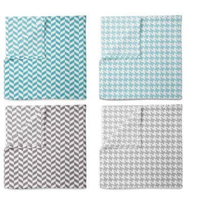 Bacati - Houndstooth/Herringbone Muslin Swaddling Blankets Set Of 4 Aqua/Gray 3 Bacati - Houndstooth/Herringbone Muslin Swaddling Blankets Set Of 4 Aqua/Gray