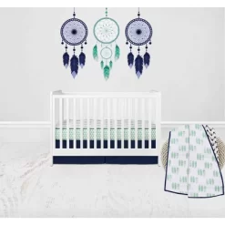 Bacati - Noah Muslin Mint Navy 4 Pc Crib Bedding Set With Sleeping Bag