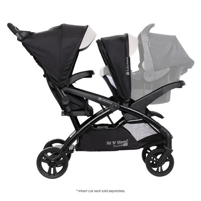 Baby Trend Sit N' Stand Double Stroller 2.0 DLX With 5 Point Safety Harness, Canopy, Extra Basket, 2 Cup Holders & Covered Compartment, Modern Khaki 6 Baby Trend Sit N' Stand Double Stroller 2.0 DLX With 5 Point Safety Harness, Canopy, Extra Basket, 2 Cup Holders & Covered Compartment, Modern Khaki - Image 4