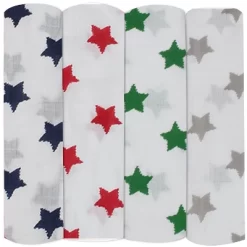 Bacati - Stars Boys Swaddling Muslin Blankets Of 4 (Navy,Green, Red,Gray) -Baby World Shop GUEST d944c2e4 32f7 45bc 8c9b 4d902d1ce2aa
