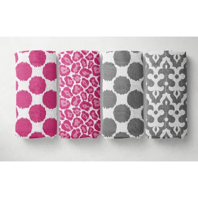 Bacati - Ikat Dots Leopard Pink Grey Girls 10 Pc Crib Set With 2 Crib Fitted Sheets 4 Muslin Swaddling Blankets 4 Bacati - Ikat Dots Leopard Pink Grey Girls 10 Pc Crib Set With 2 Crib Fitted Sheets 4 Muslin Swaddling Blankets - Image 2