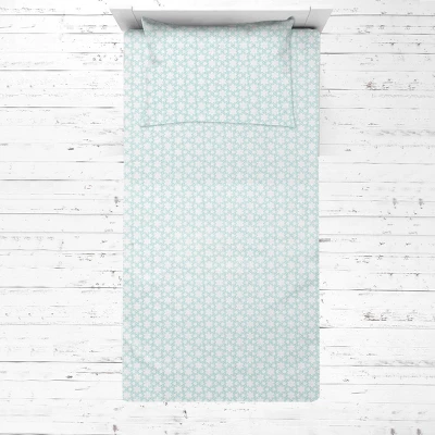 Bacati - Floret Aqua Muslin 3 Pc Toddler Bed Sheet Set 100 Pecent Cotton 4 Bacati - Floret Aqua Muslin 3 Pc Toddler Bed Sheet Set 100 Pecent Cotton - Image 2