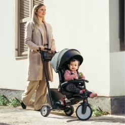 SmarTrike STR7 6 In 1 Pushchair, Stroller, And Tricycle For 6-36 Months, With 5-Point Harness, Canopy, Storage Bag, And Removeable Pedals, Black
